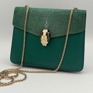 Bvlgari Serpenti Forever Square Shoulder Bag Leather and Stingray Small